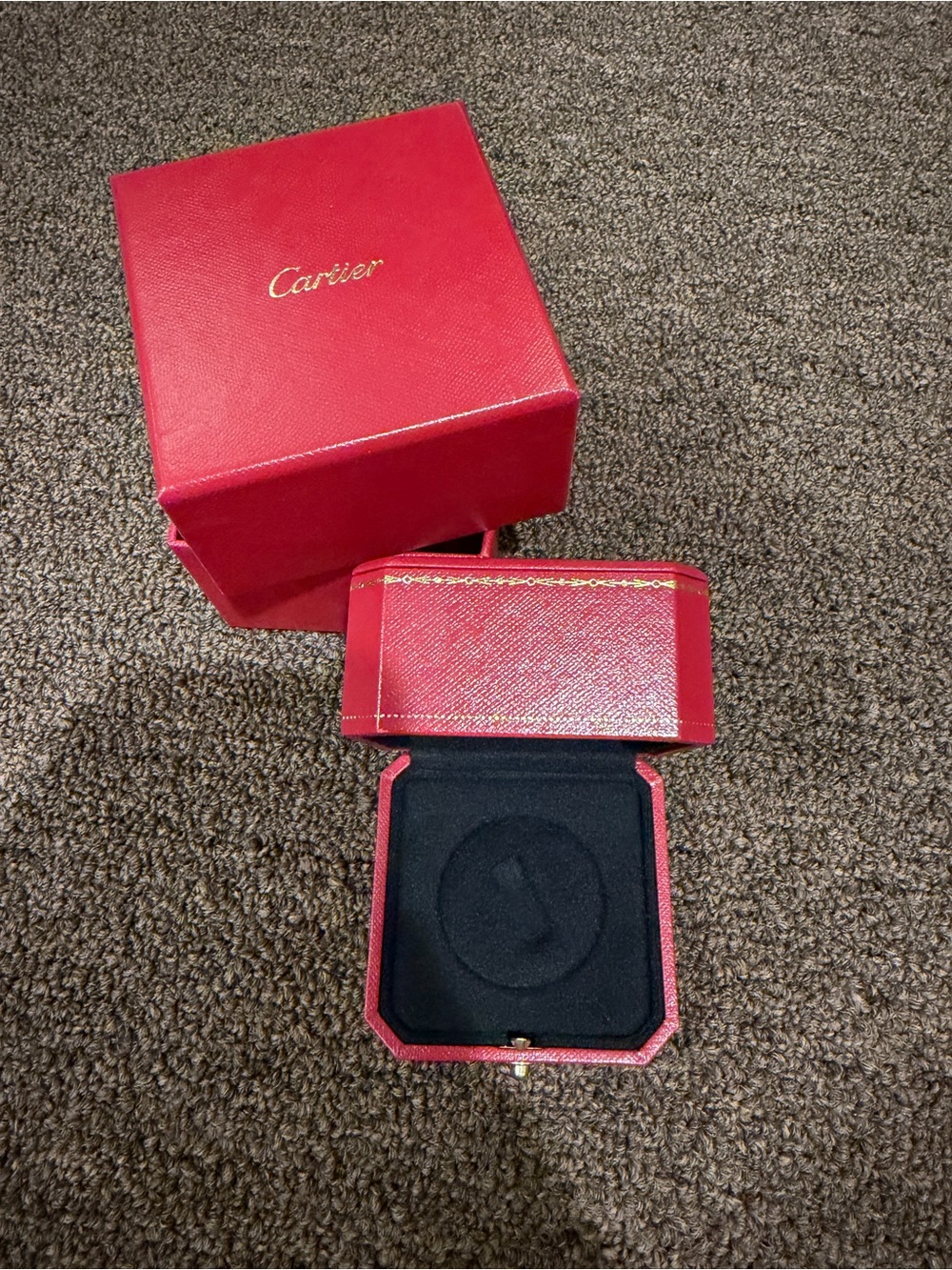 Cartier Red and Black Ring Box Set with Gold Logo